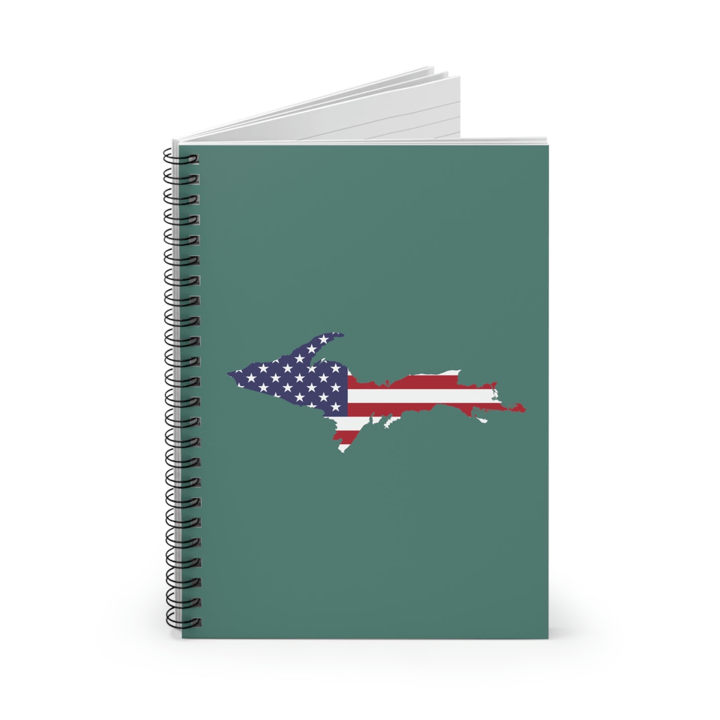 Michigan Upper Peninsula Spiral Notebook (w/ UP USA Flag Outline) | Copper Green