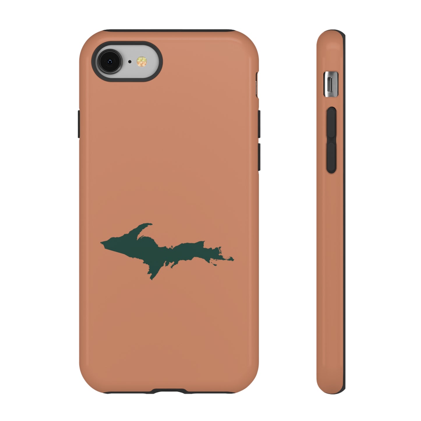 Michigan Upper Peninsula Tough Phone Case (Copper Color w/ Green UP Outline) | Apple iPhone