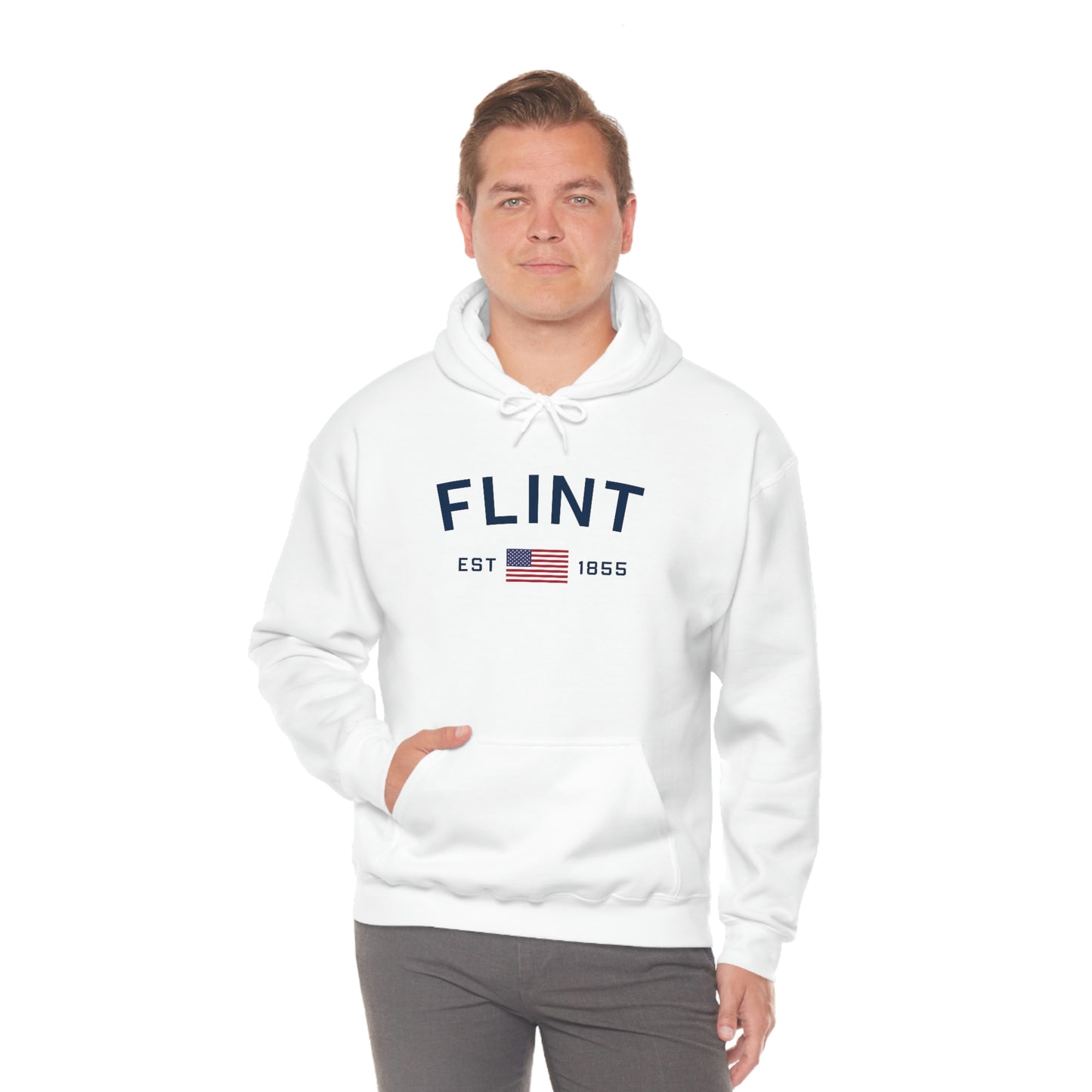 'Flint EST 1855' Hoodie (w/USA Flag Outline) | Unisex Standard