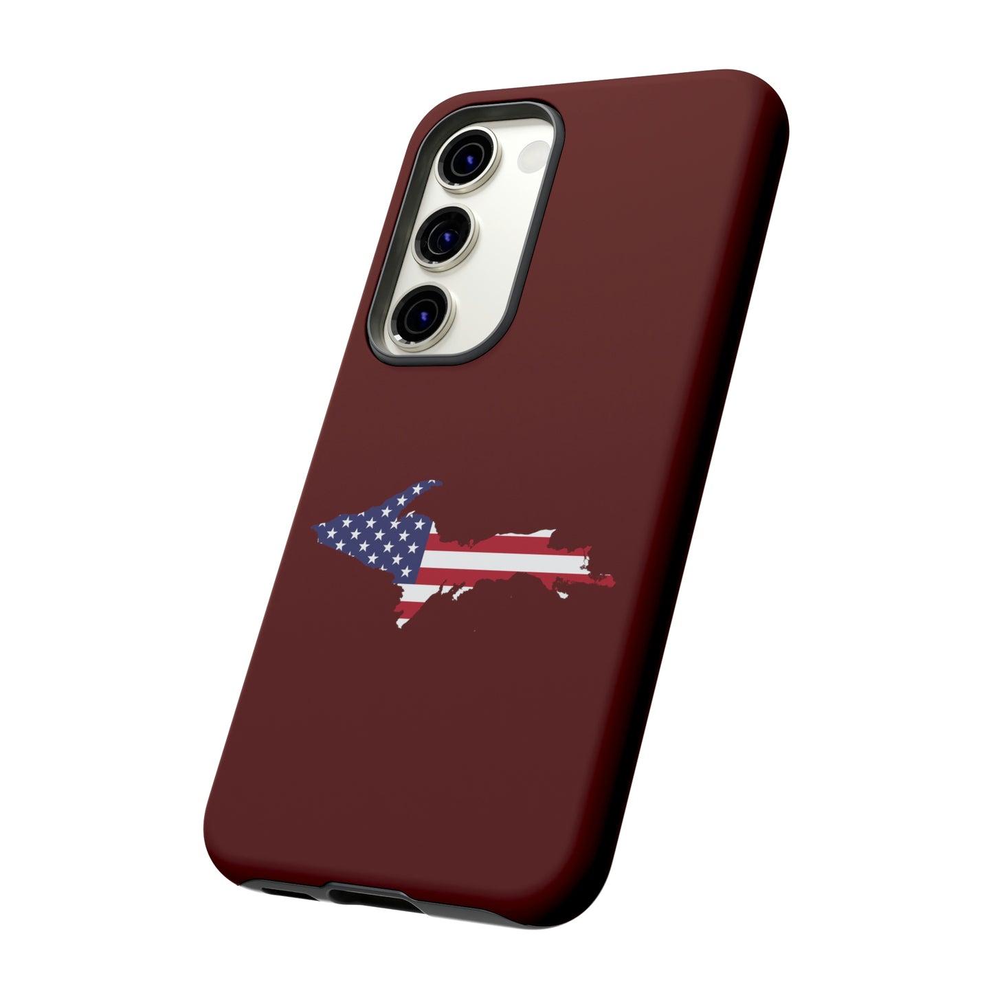 Michigan Upper Peninsula Tough Phone Case (Cherrywoold Color w/ UP USA Flag Outline) | Samsung & Pixel Android