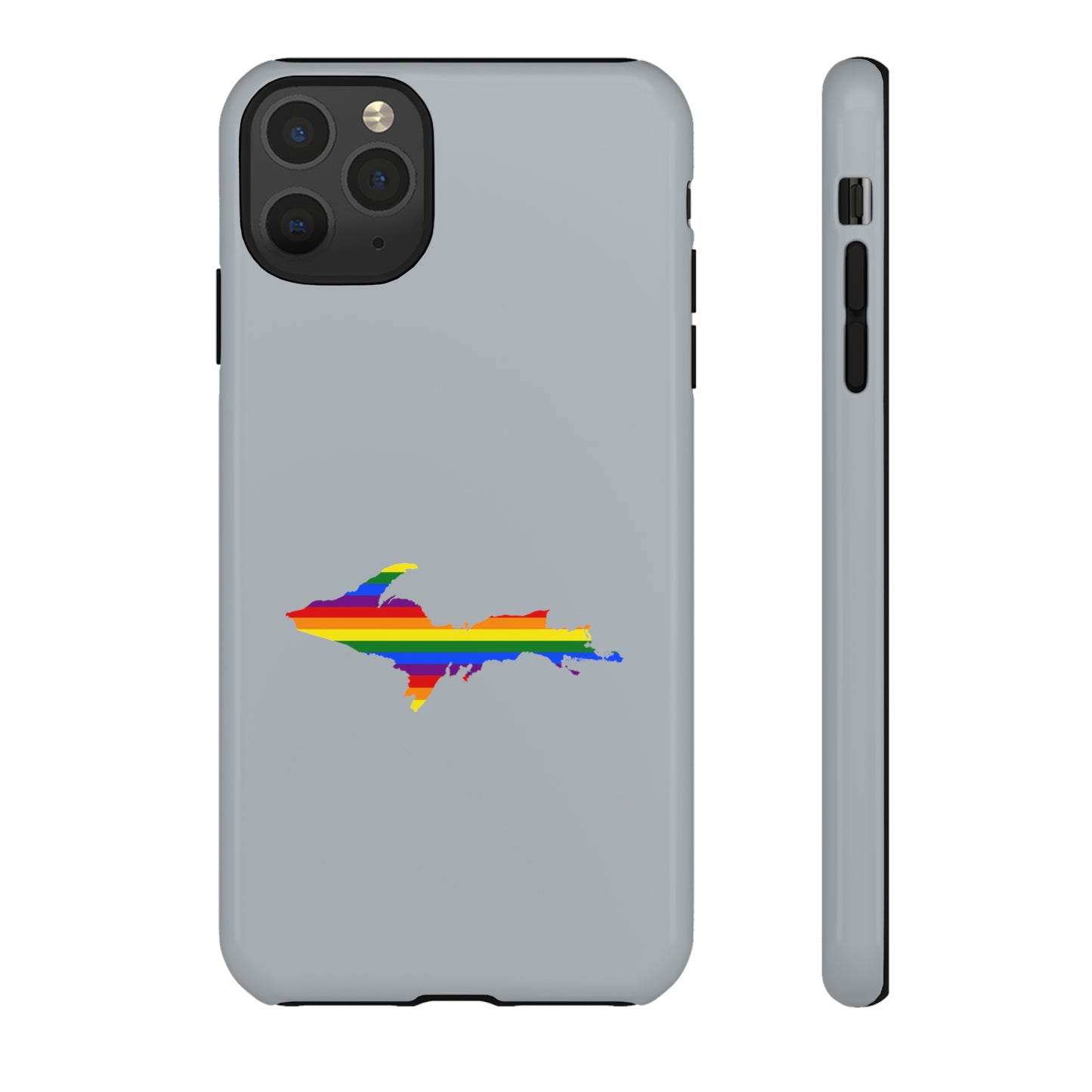 Michigan Upper Peninsula Tough Phone Case (Silver w/ UP Pride Flag Outline) | Apple iPhone