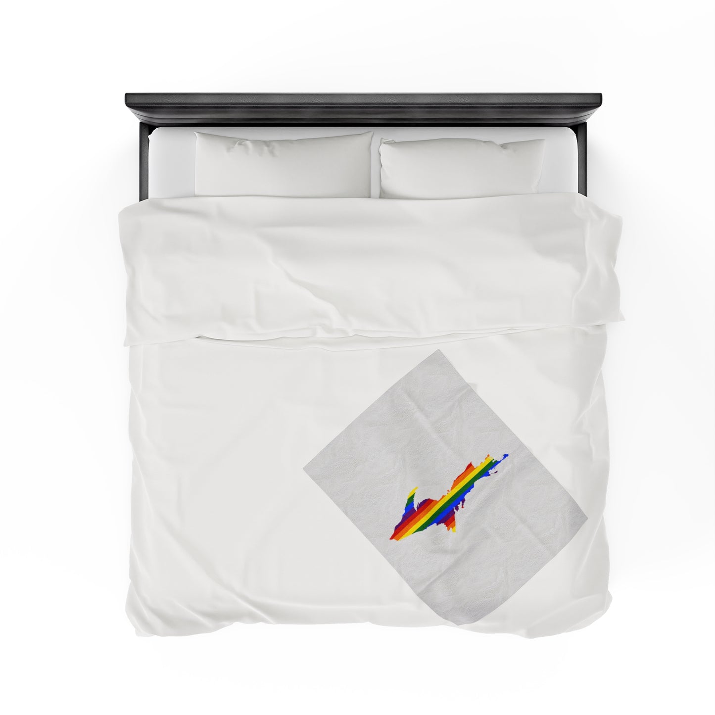 Michigan Upper Peninsula Plush Blanket (w/ UP Pride Flag Outline) | Birch Bark White