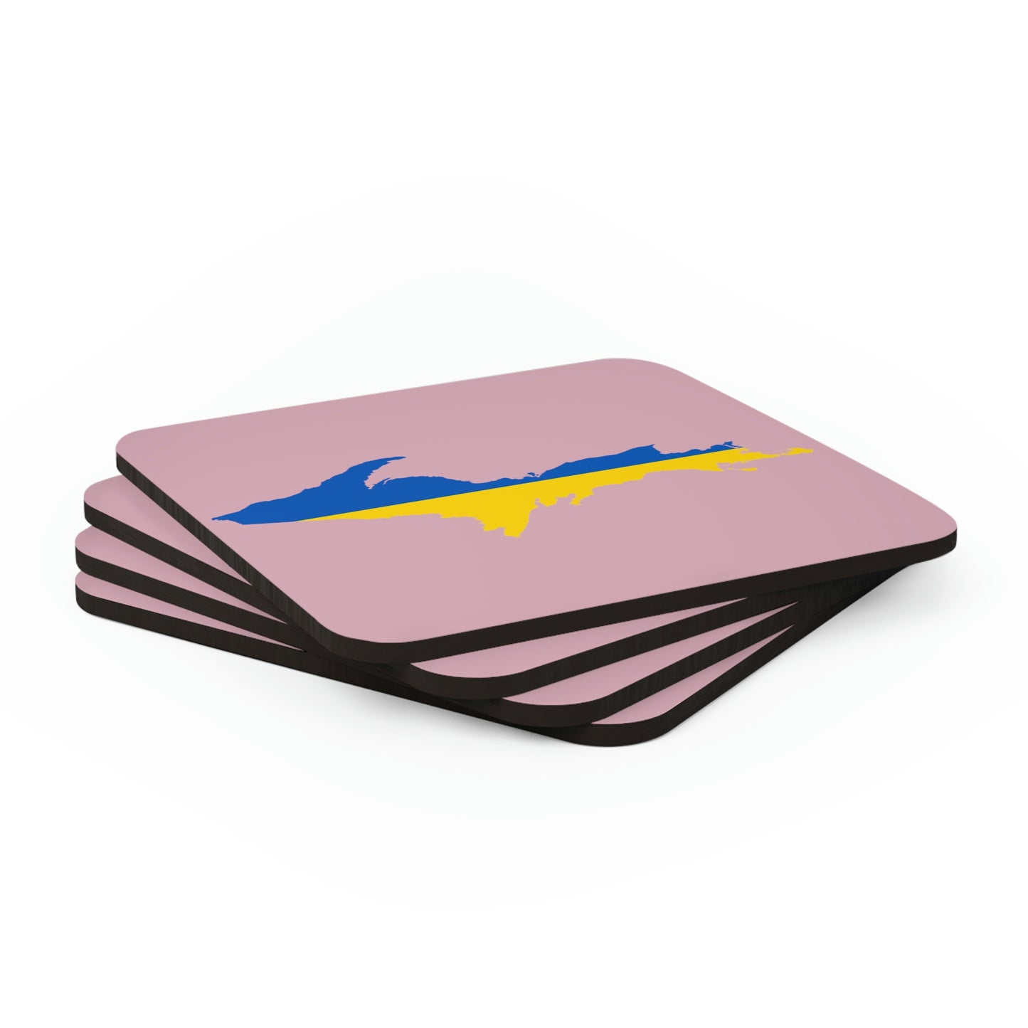 Michigan Upper Peninsula Coaster Set (Pink w/ UP Ukraine Flag Outline) | Corkwood - 4 pack