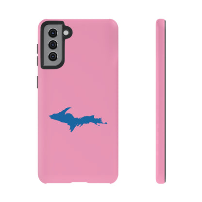 Michigan Upper Peninsula Tough Phone Case ('67 Caddie Pink w/ Azure UP Outline) | Samsung & Pixel Android