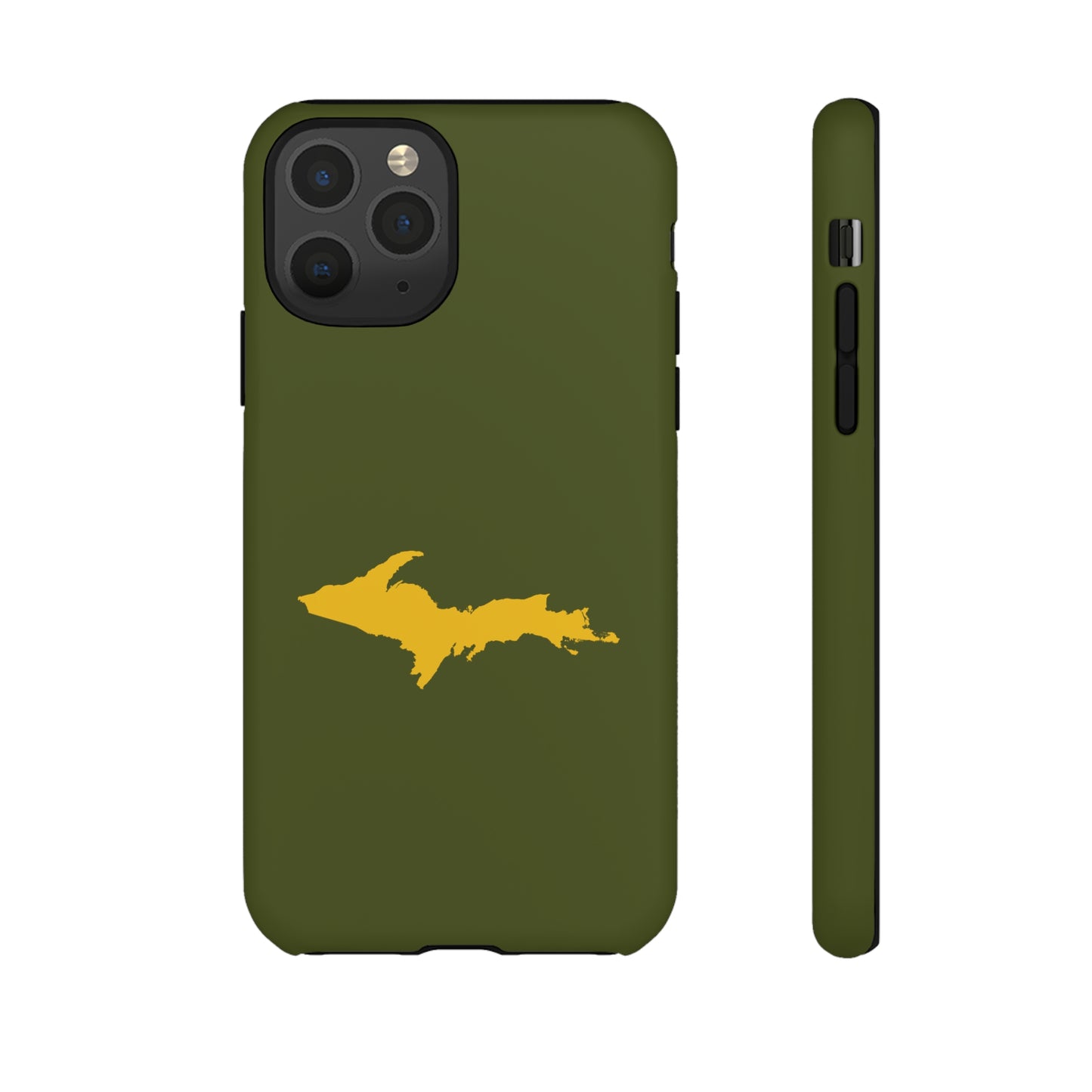 Michigan Upper Peninsula Tough Phone Case (Army Green w/ Gold UP Outline) | Apple iPhone