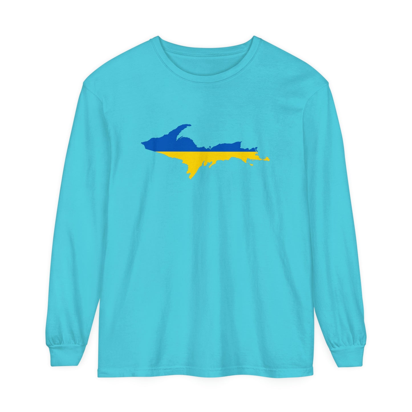 Michigan Upper Peninsula Garment-Dyed T-Shirt (w/ UP Ukraine Flag Outline) | Unisex Long Sleeve