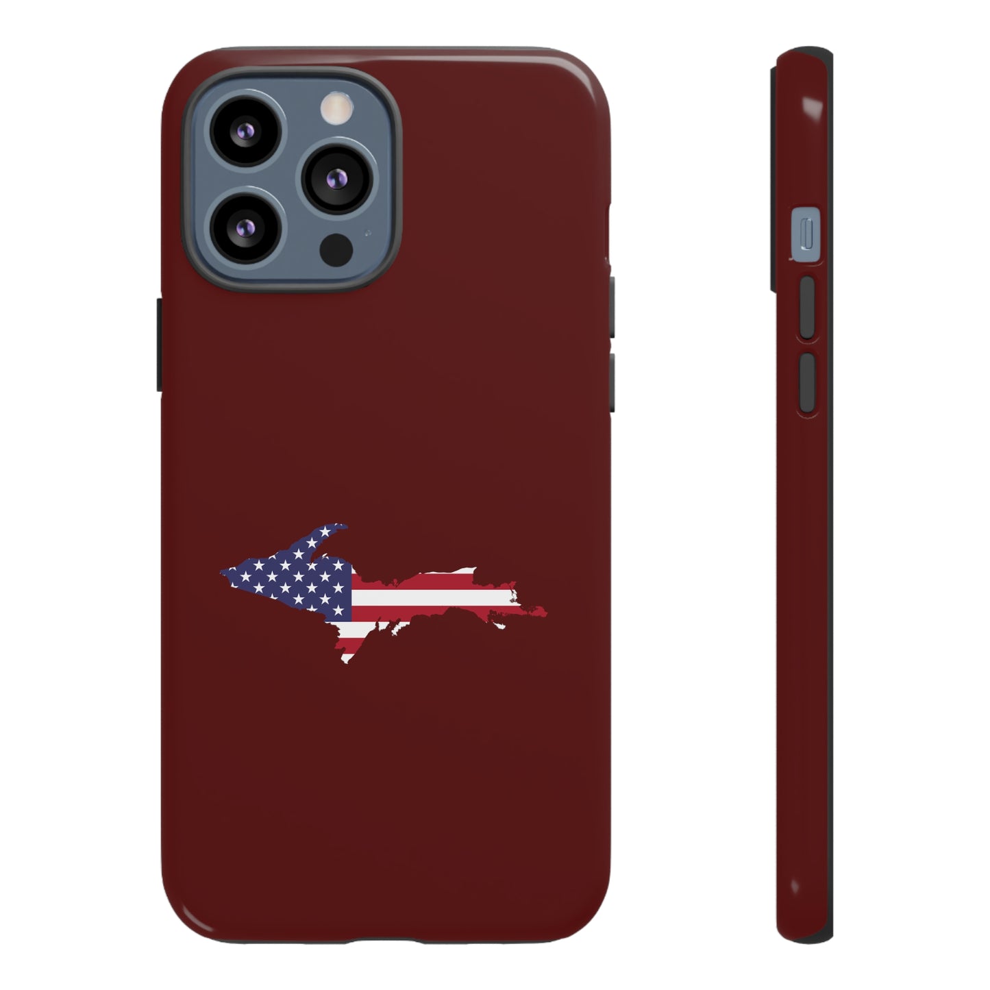 Michigan Upper Peninsula Tough Phone Case (Cherrywood Color w/ UP USA Outline) | Apple iPhone