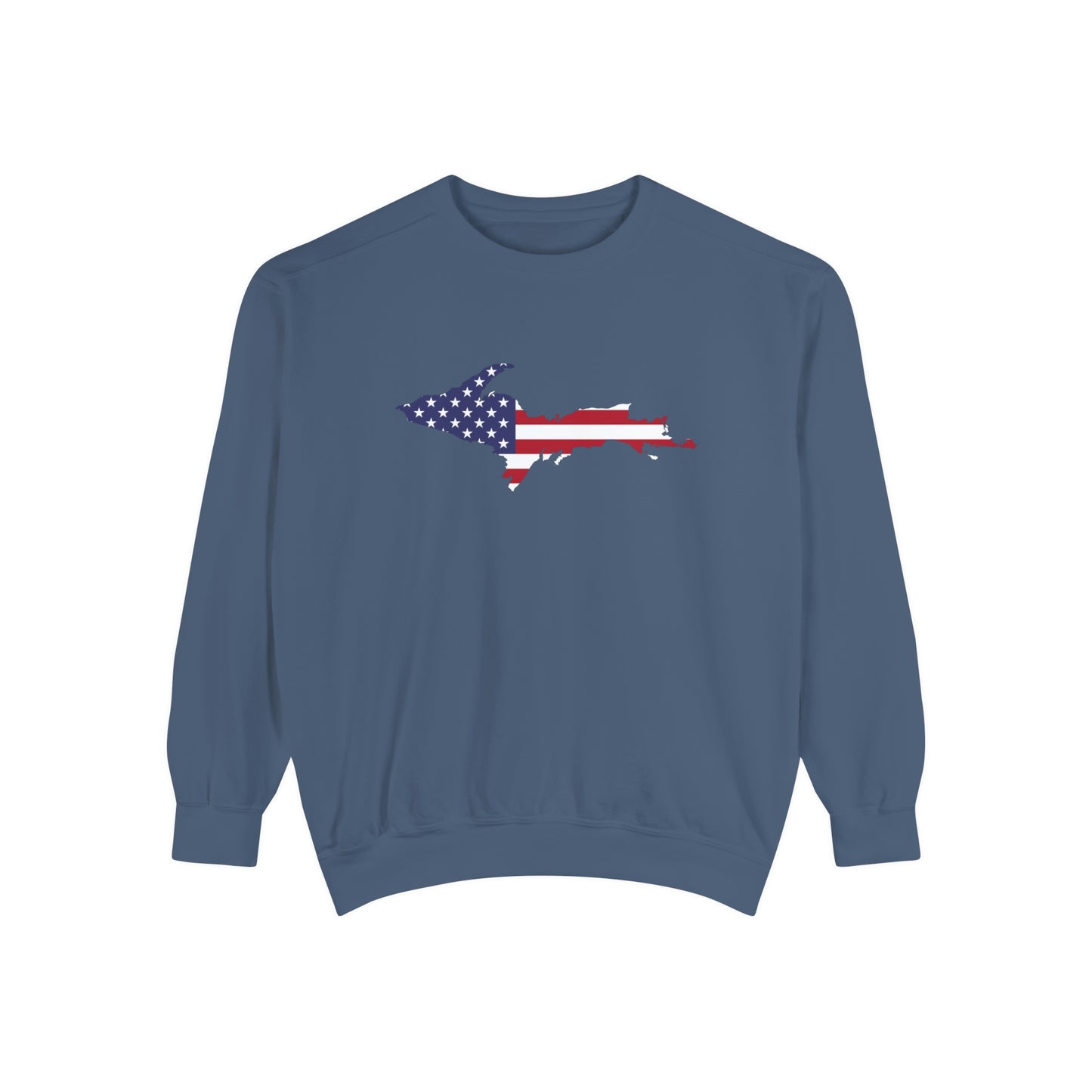 Michigan Upper Peninsula Sweatshirt (w/ UP USA Flag Outline) | Unisex Garment Dyed