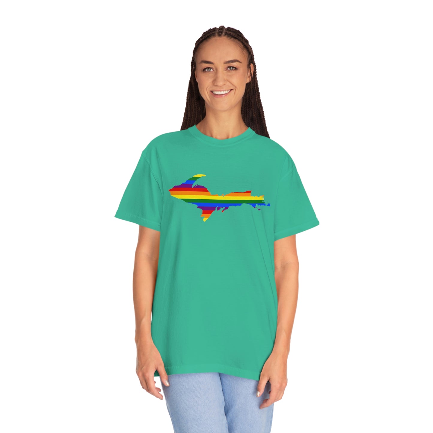 Michigan Upper Peninsula T-Shirt (w/ UP Pride Flag Outline) | Unisex Garment-Dyed