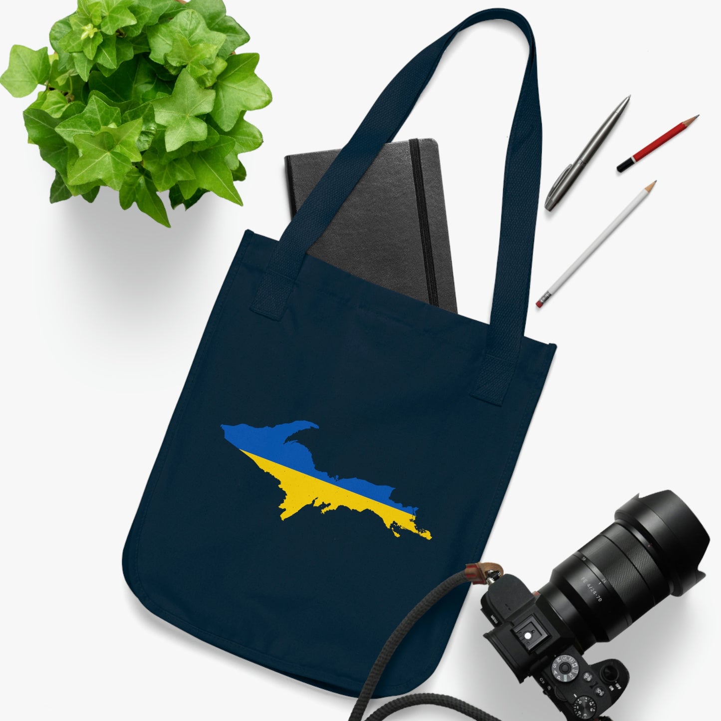 Michigan Upper Peninsula Heavy Tote Bag (w/ UP Ukraine Flag Outline)