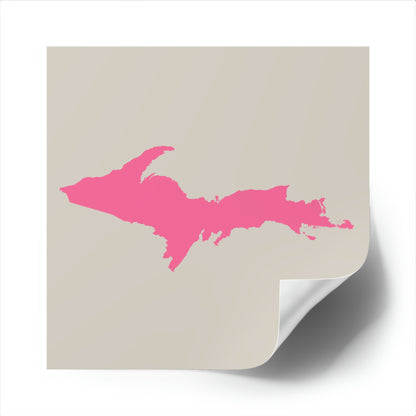 Michigan Upper Peninsula Square Sticker (Canvas Color w/ Pink UP Outline) | Indoor/Outdoor