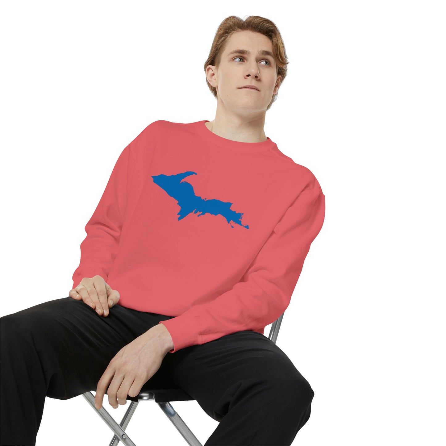 Michigan Upper Peninsula Sweatshirt (w/ Azure UP Outline) | Unisex Garment Dyed