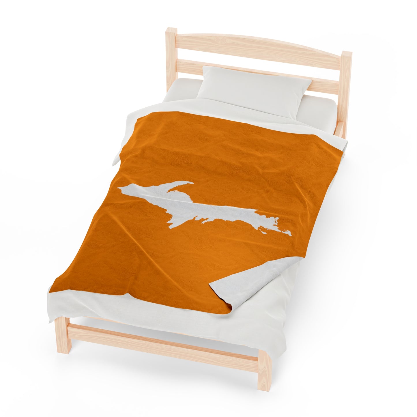 Michigan Upper Peninsula Plush Blanket (w/ UP Outline) | Birch Leaf Orange