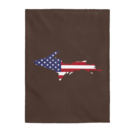 Michigan Upper Peninsula Plush Blanket (w/ UP USA Flag Outline) | Hickory Color