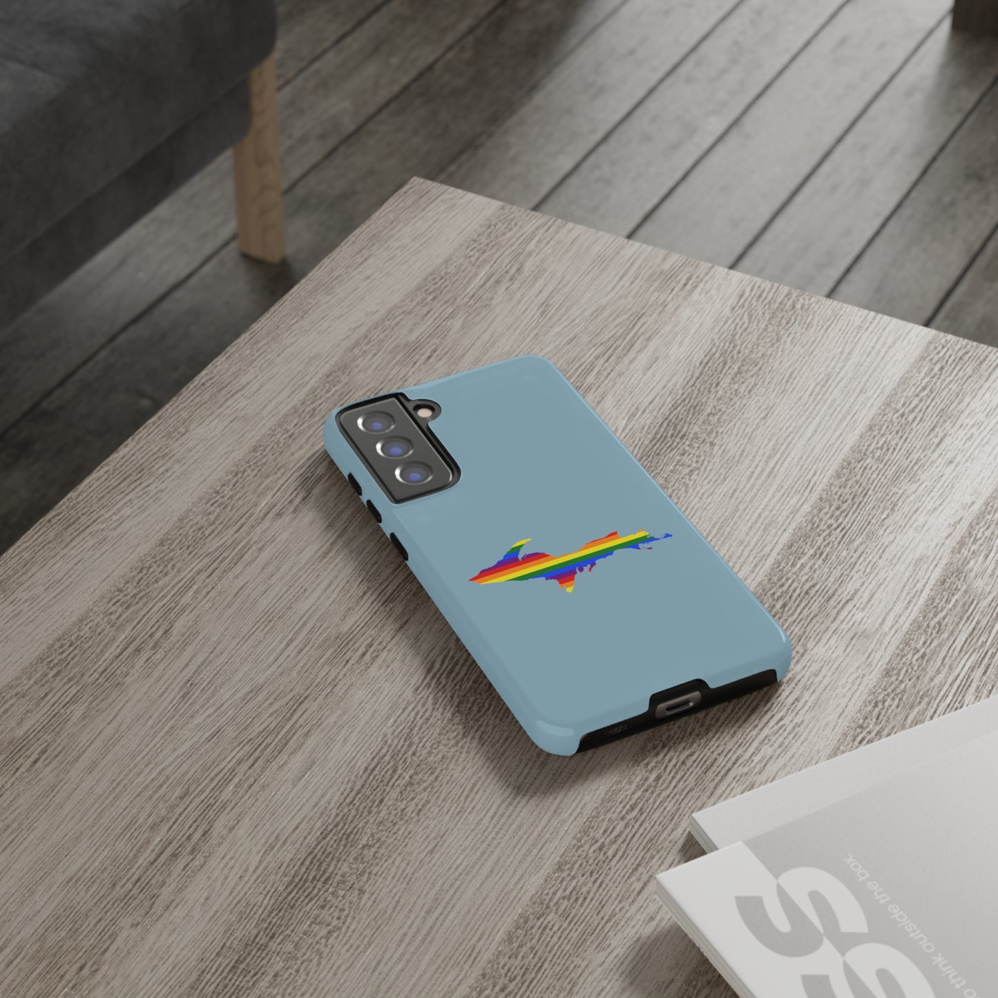 Michigan Upper Peninsula Tough Phone Case (Opal Blue w/ UP Pride Flag Outline) | Samsung & Pixel Android