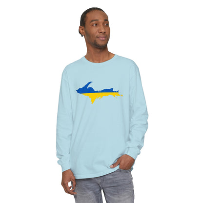 Michigan Upper Peninsula Garment-Dyed T-Shirt (w/ UP Ukraine Flag Outline) | Unisex Long Sleeve