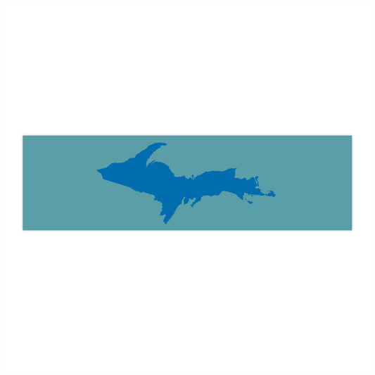 Michigan Upper Peninsula Bumper Sticker (w/ Azure UP Outline) | Huron Blue Background