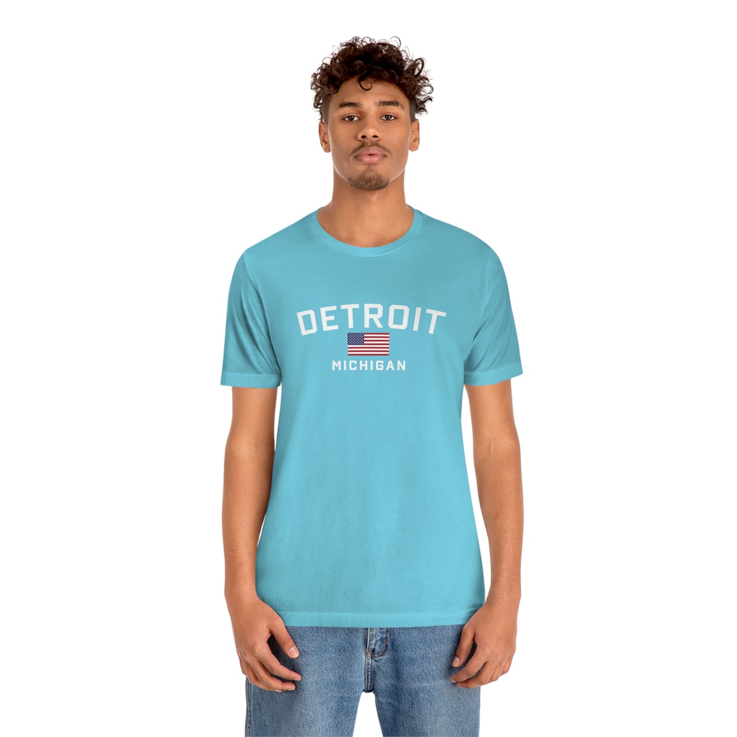 'Detroit Michigan' T-Shirt (w/USA Flag Outline) | Unisex Standard Fit