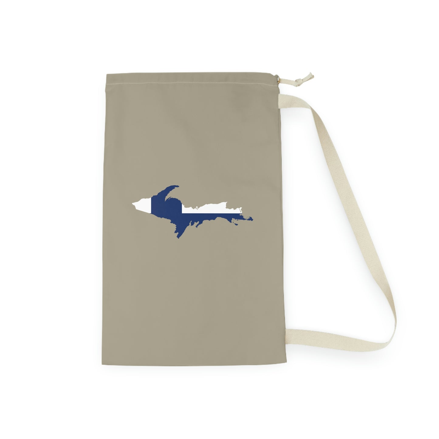 Michigan Upper Peninsula Laundry Bag (Petoskey Stone Beige w/ UP Finland Flag Outline)