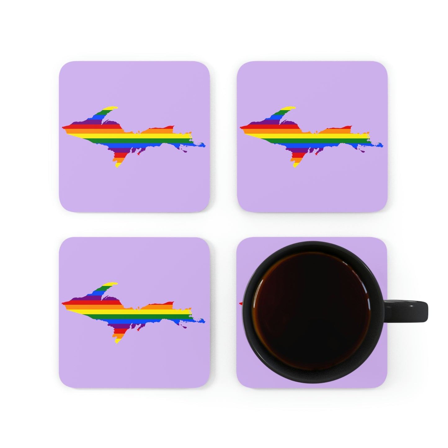 Michigan Upper Peninsula Coaster Set (Lavender w/ UP Pride Flag Outline) | Corkwood - 4 pack