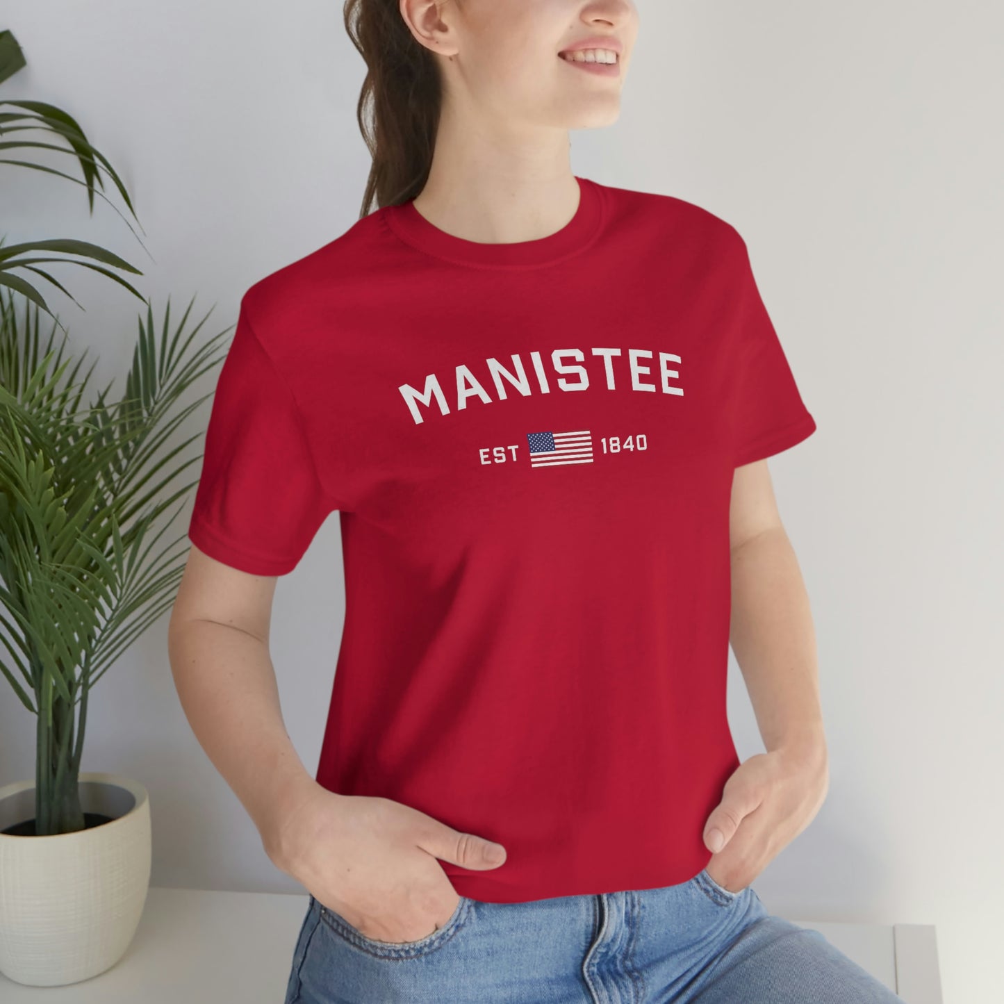 'Manistee EST 1840' T-Shirt (w/USA Flag Outline) | Unisex Standard Fit