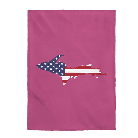 Michigan Upper Peninsula Plush Blanket (w/ UP USA Flag Outline) | Apple Blossom Pink