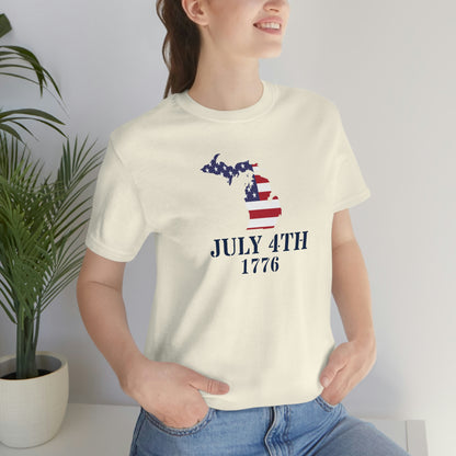 Michigan 'July 4th 1776' T-Shirt (Army Font w/ MI USA Outline) | Unisex Standard Fit