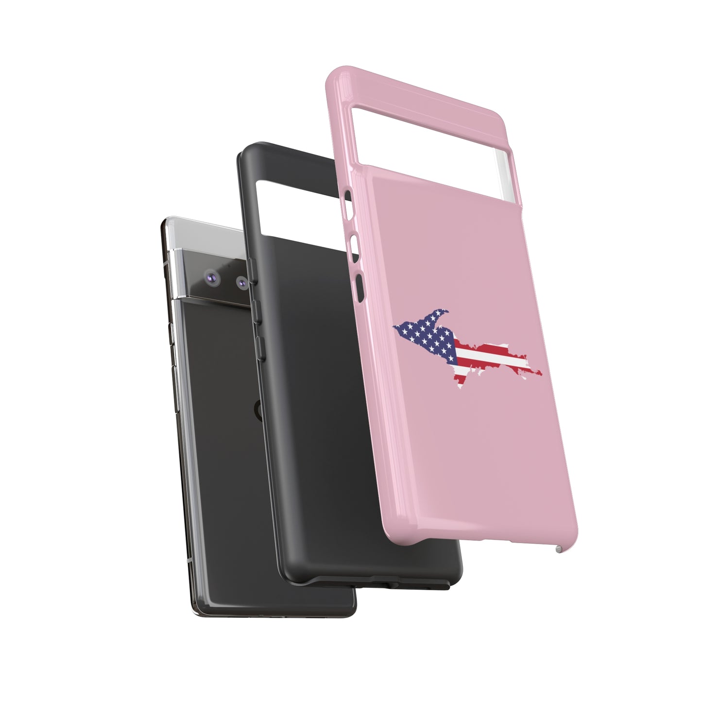 Michigan Upper Peninsula Tough Phone Case (Pink w/ UP USA Flag Outline) | Samsung & Pixel Android