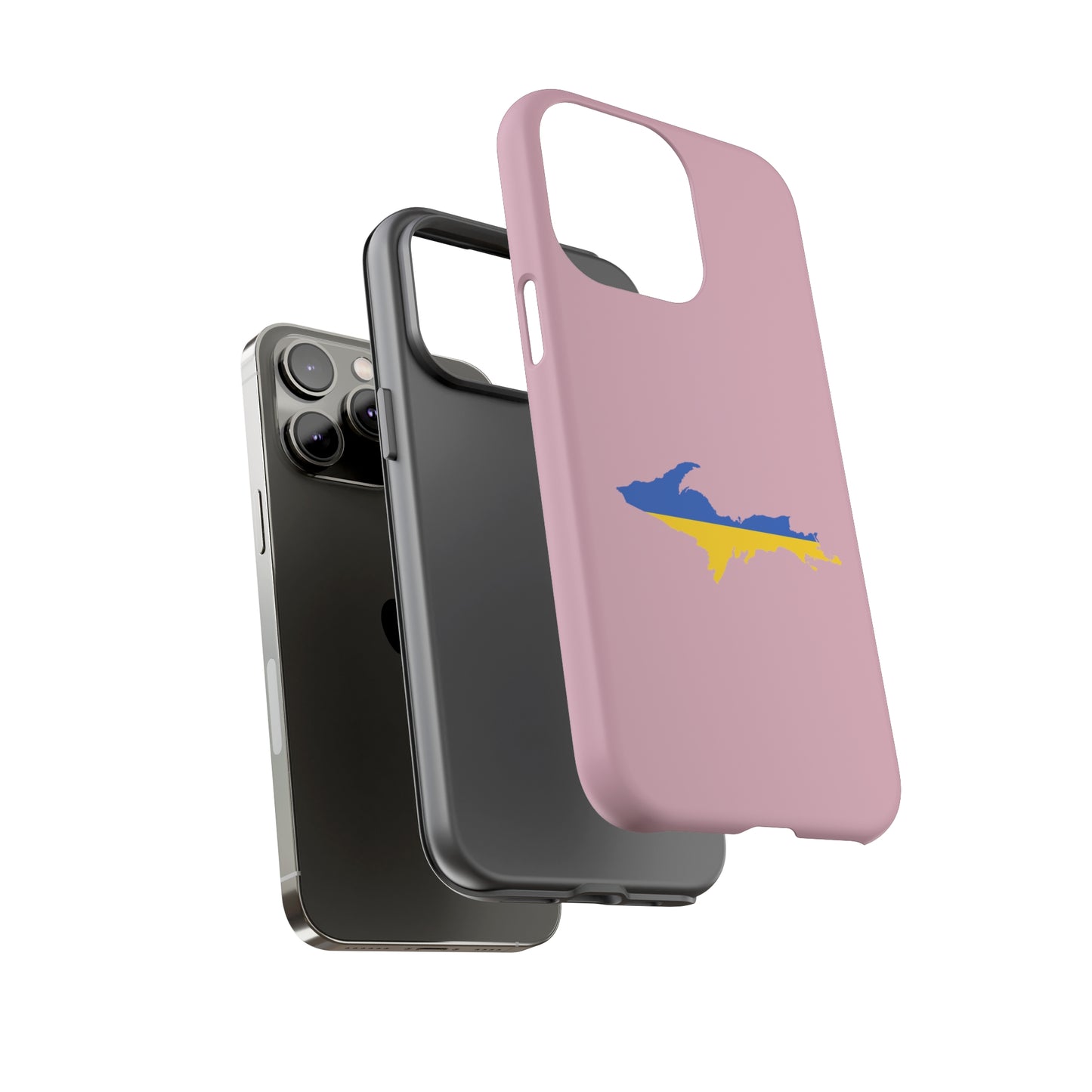 Michigan Upper Peninsula Tough Phone Case (Pink w/ UP Ukraine Flag Outline) | Apple iPhone