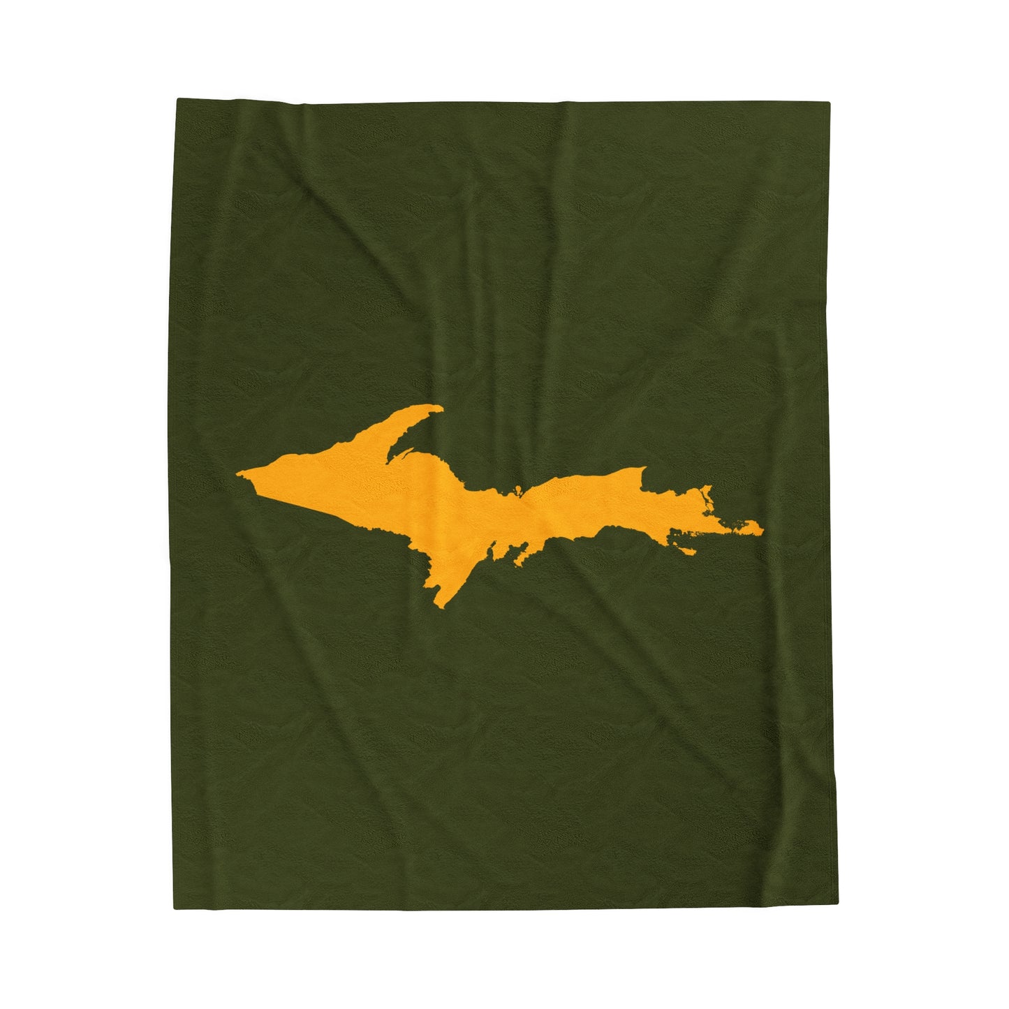 Michigan Upper Peninsula Plush Blanket (w/ Gold UP Outline) | Army Green