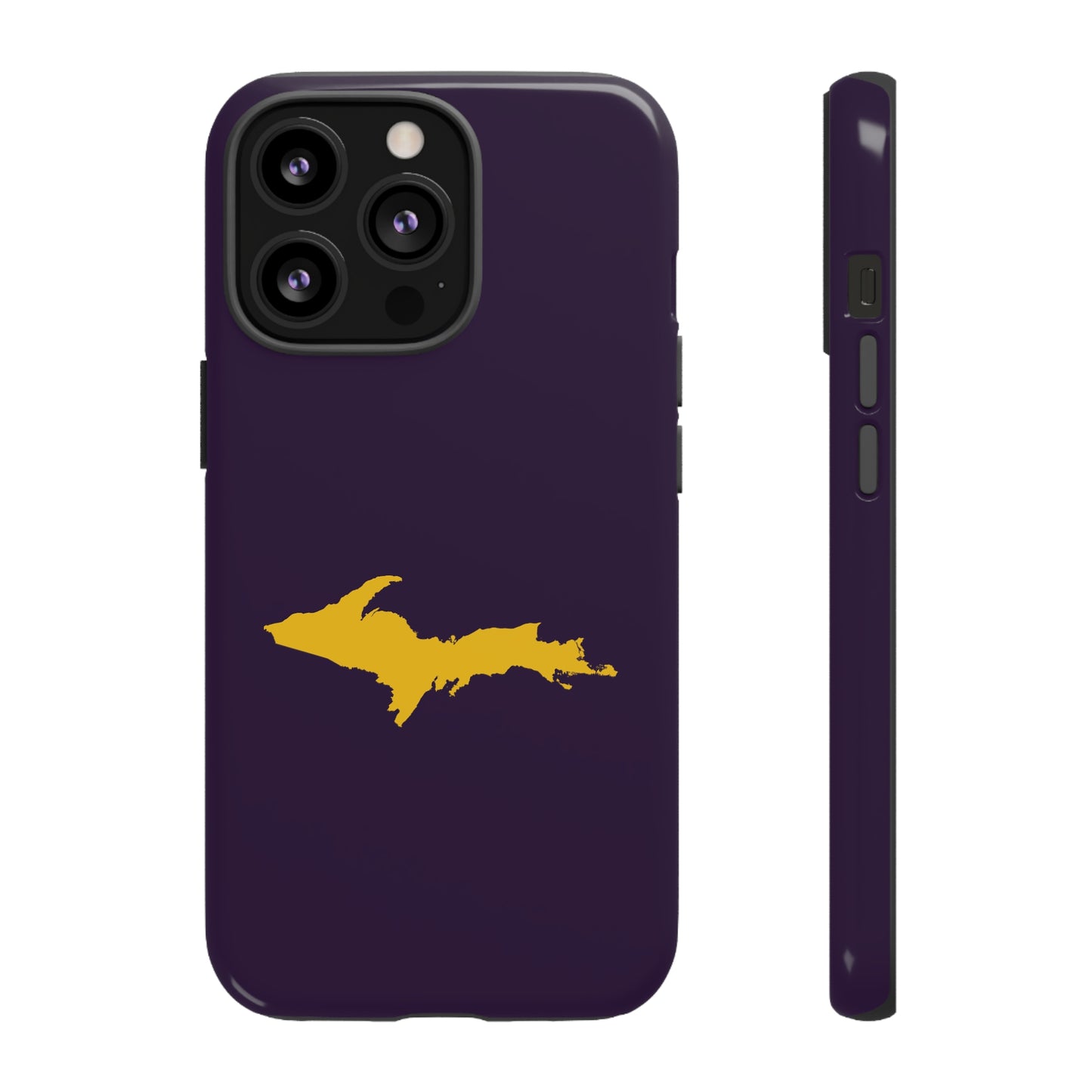 Michigan Upper Peninsula Tough Phone Case (Blackcurrant w/ Gold UP Outline) | Apple iPhone