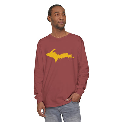 Michigan Upper Peninsula Garment-Dyed T-Shirt (w/ Gold UP Outline) | Unisex Long Sleeve