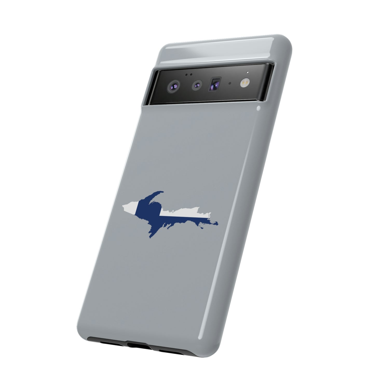 Michigan Upper Peninsula Tough Phone Case (Silver w/ UP Finland Flag Outline) | Samsung & Pixel Android