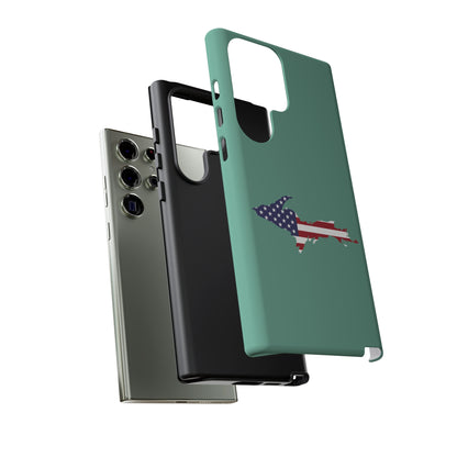 Michigan Upper Peninsula Tough Phone Case ('64 Metallic Mint Green w/ UP USA Flag Outline) | Samsung & Pixel Android