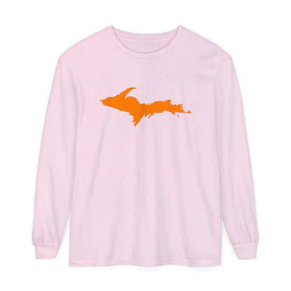 Michigan Upper Peninsula Garment-Dyed T-Shirt (w/ Orange UP Outline) | Unisex Long Sleeve