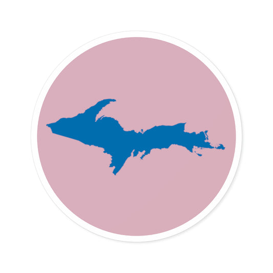Michigan Upper Peninsula Round Stickers (Pink w/ Azure UP Outline) | Indoor\Outdoor