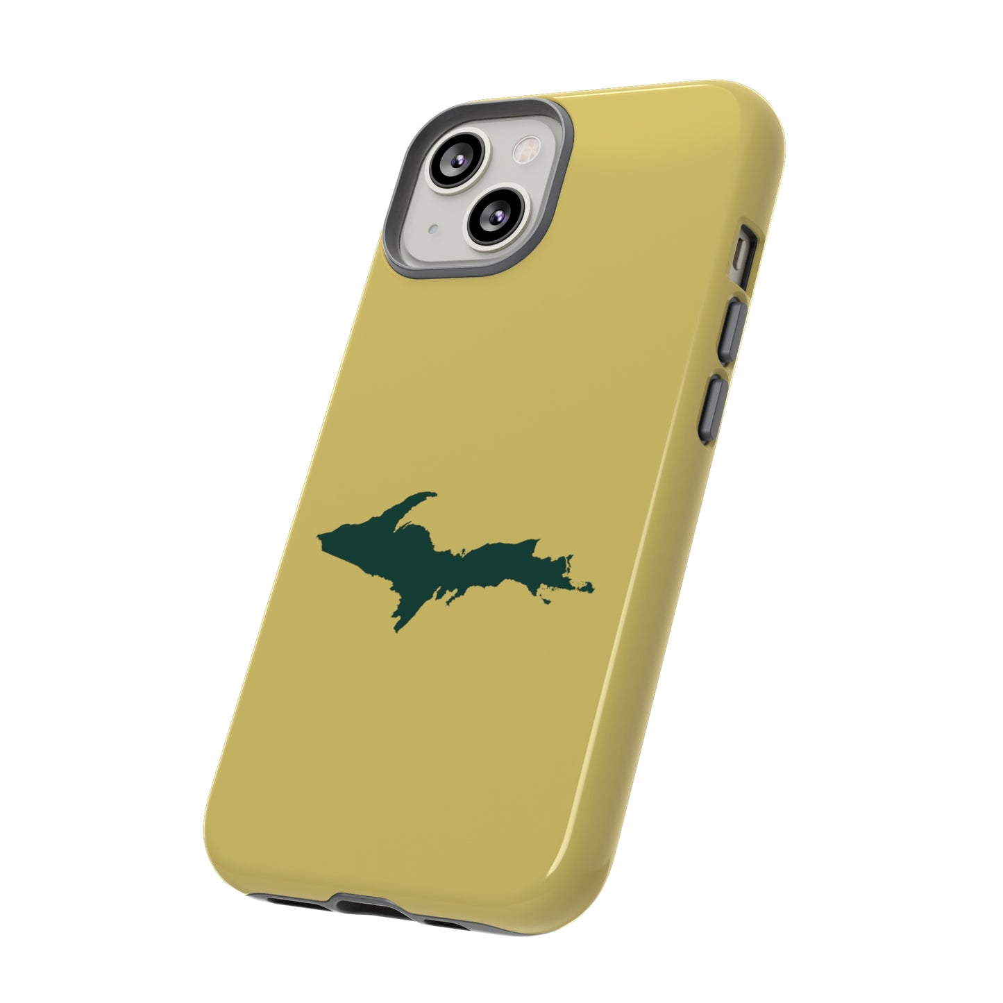 Michigan Upper Peninsula Tough Phone Case (Plum Yellow w/ Green UP Outline) | Apple iPhone