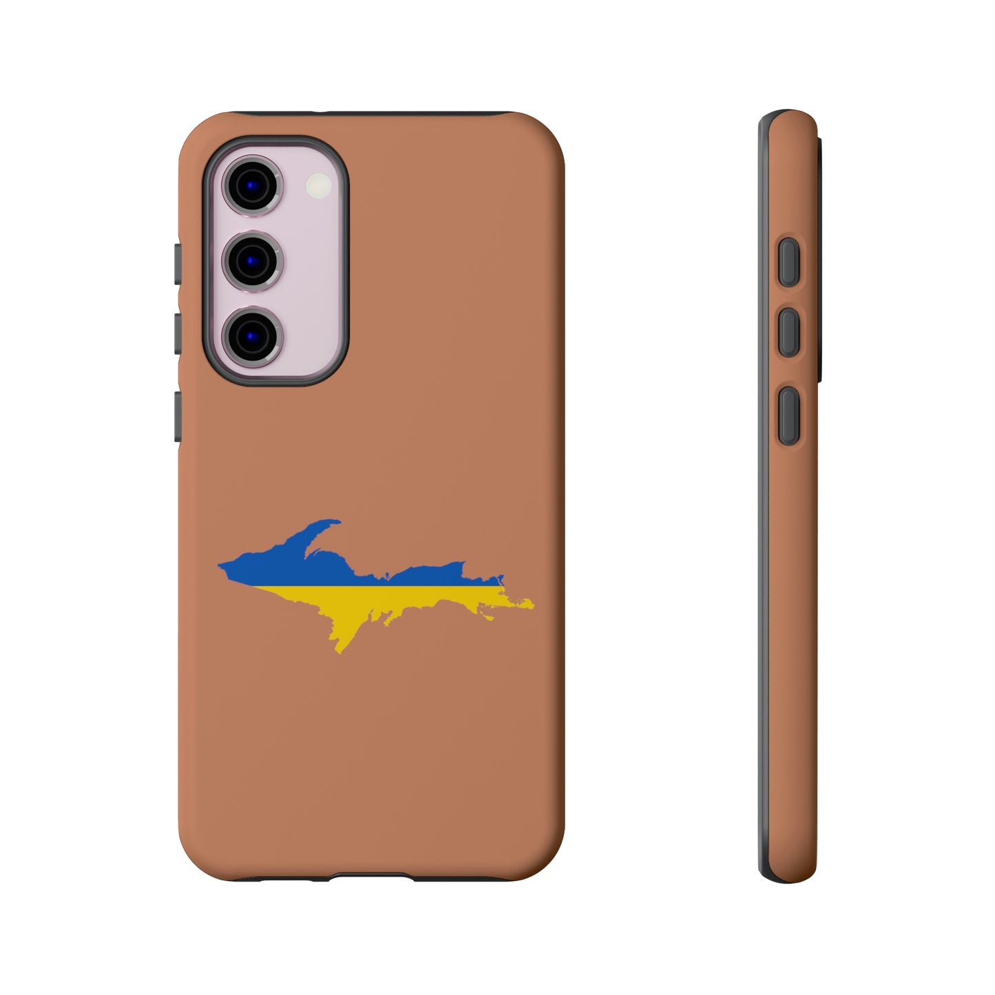 Michigan Upper Peninsula Tough Phone Case (Copper Color w/ UP Ukraine Flag Outline) | Samsung & Pixel Android