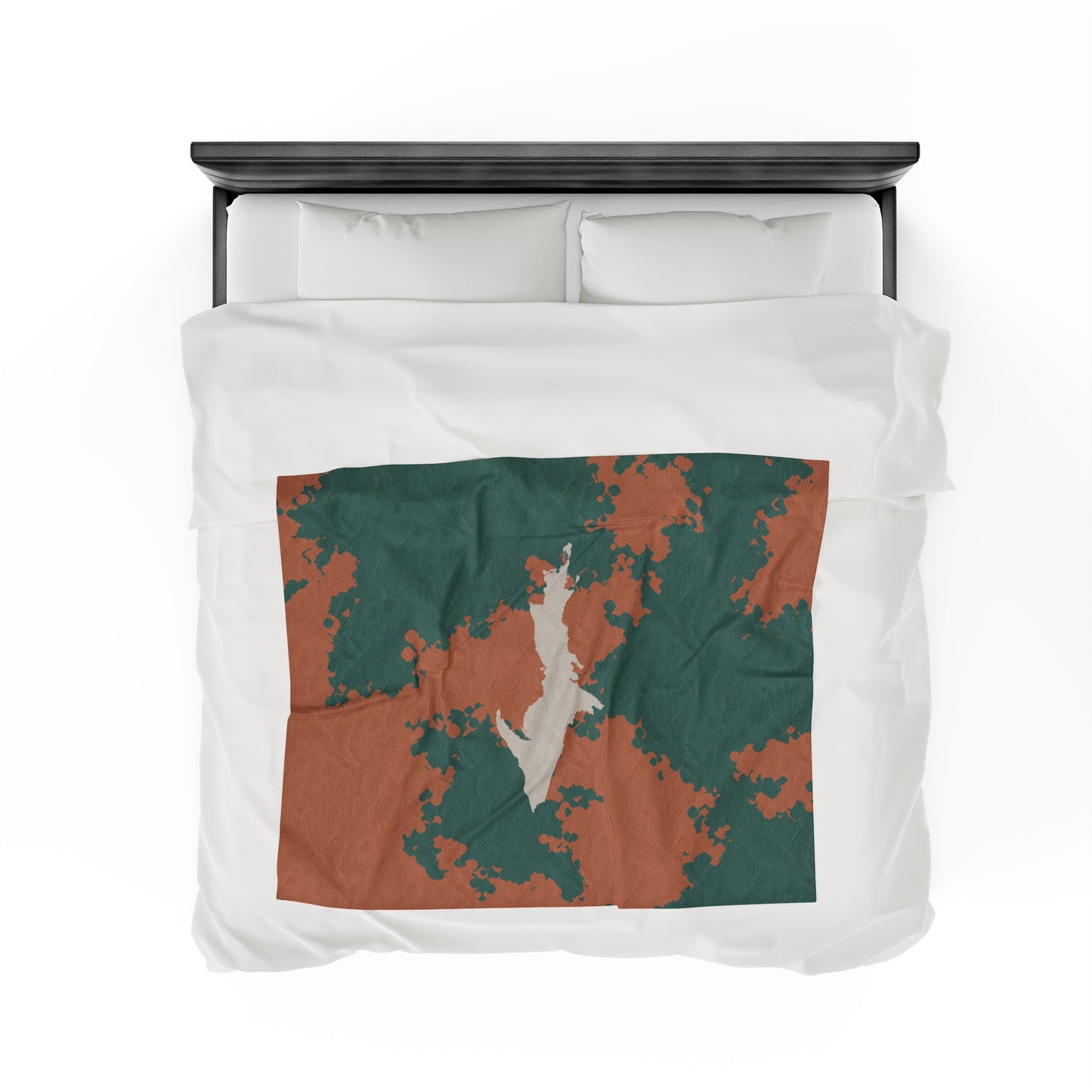 Michigan Upper Peninsula Plush Blanket (Copper Country Camo w/ UP Outline) | Canvas Color