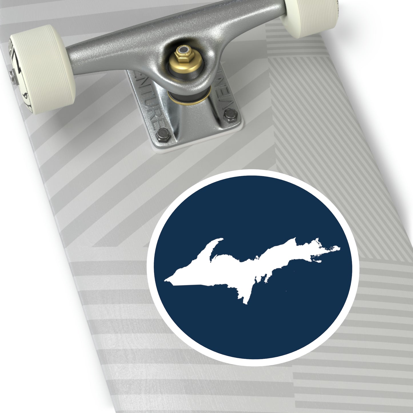 Michigan Upper Peninsula Round Stickers (Navy w/ UP Outline) | Indoor\Outdoor