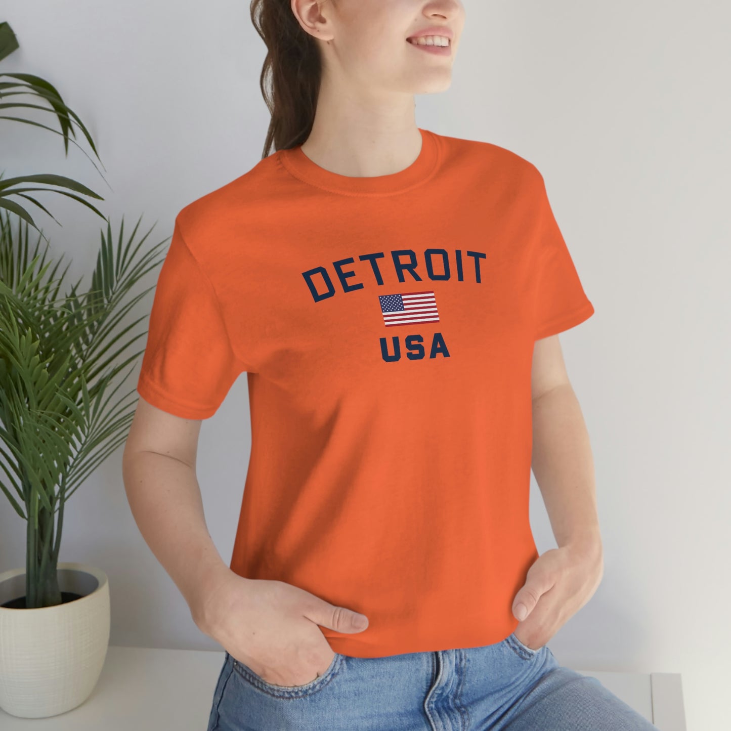 'Detroit USA' T-Shirt (w/ USA Flag Outline) | Unisex Standard Fit