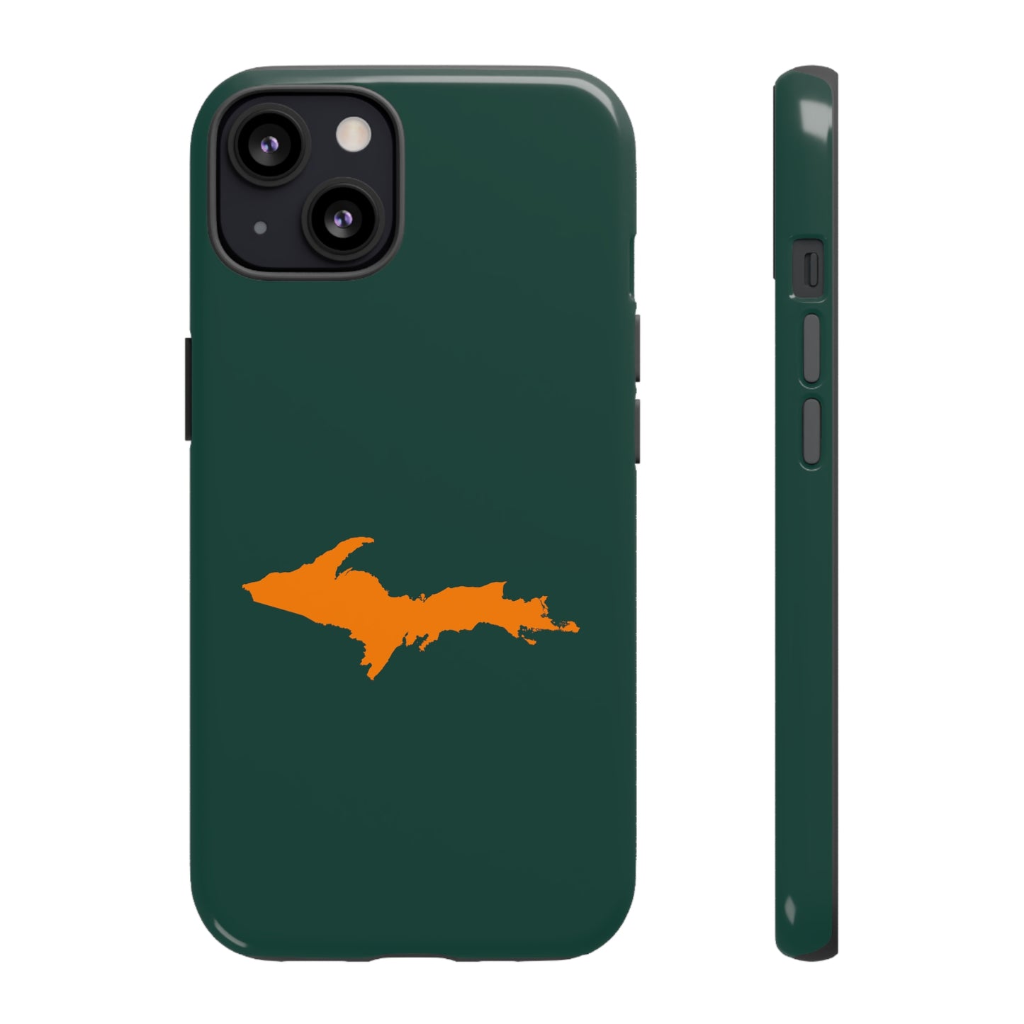 Michigan Upper Peninsula Tough Phone Case (Green w/ Orange UP Outline) | Apple iPhone