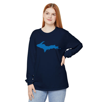 Michigan Upper Peninsula Garment-Dyed T-Shirt (w/ Azure UP Outline) | Unisex Long Sleeve