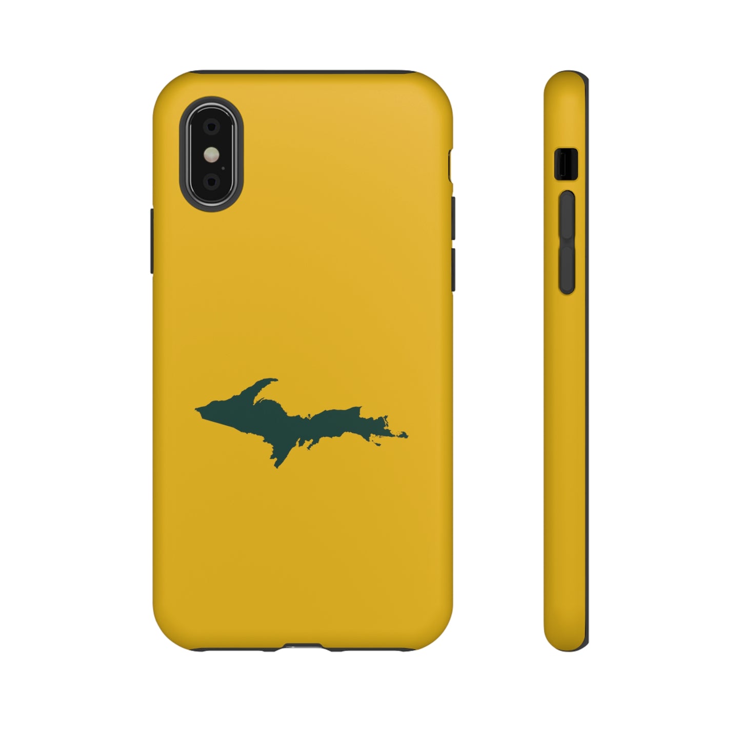 Michigan Upper Peninsula Tough Phone Case (Gold w/ Green UP Outline) | Apple iPhone