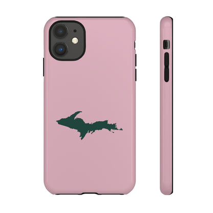 Michigan Upper Peninsula Tough Phone Case (Pink w/ Green UP Outline) | Apple iPhone