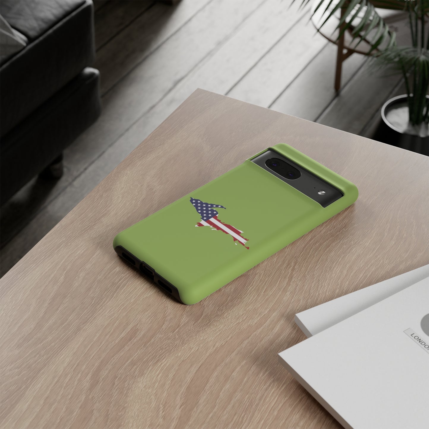 Michigan Upper Peninsula Tough Phone Case (Gooseberry Green w/ UP USA Flag Outline) | Samsung & Pixel Android