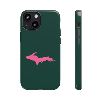 Michigan Upper Peninsula Tough Phone Case (Green w/ Pink UP Outline) | Apple iPhone