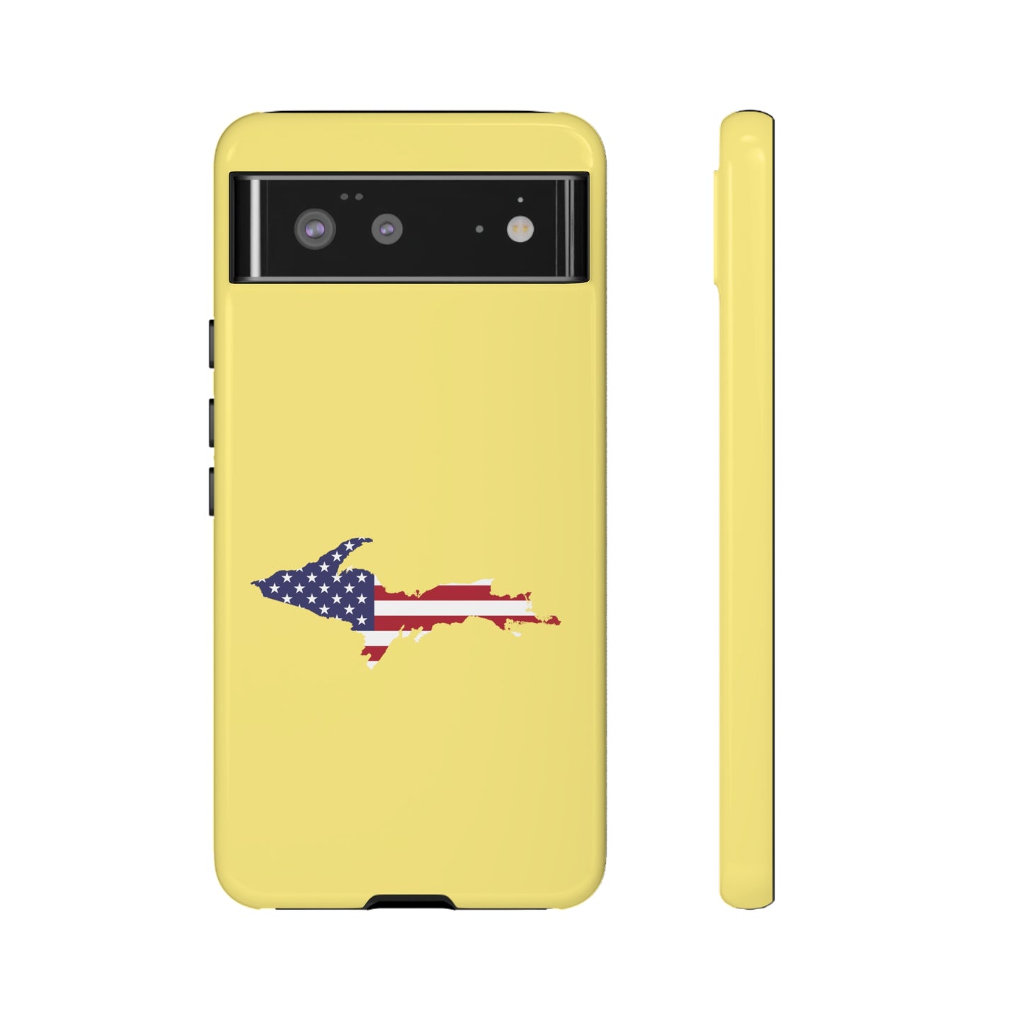 Michigan Upper Peninsula Tough Phone Case (Yellow Cherry Color w/ UP USA Flag Outline) | Samsung & Pixel Android