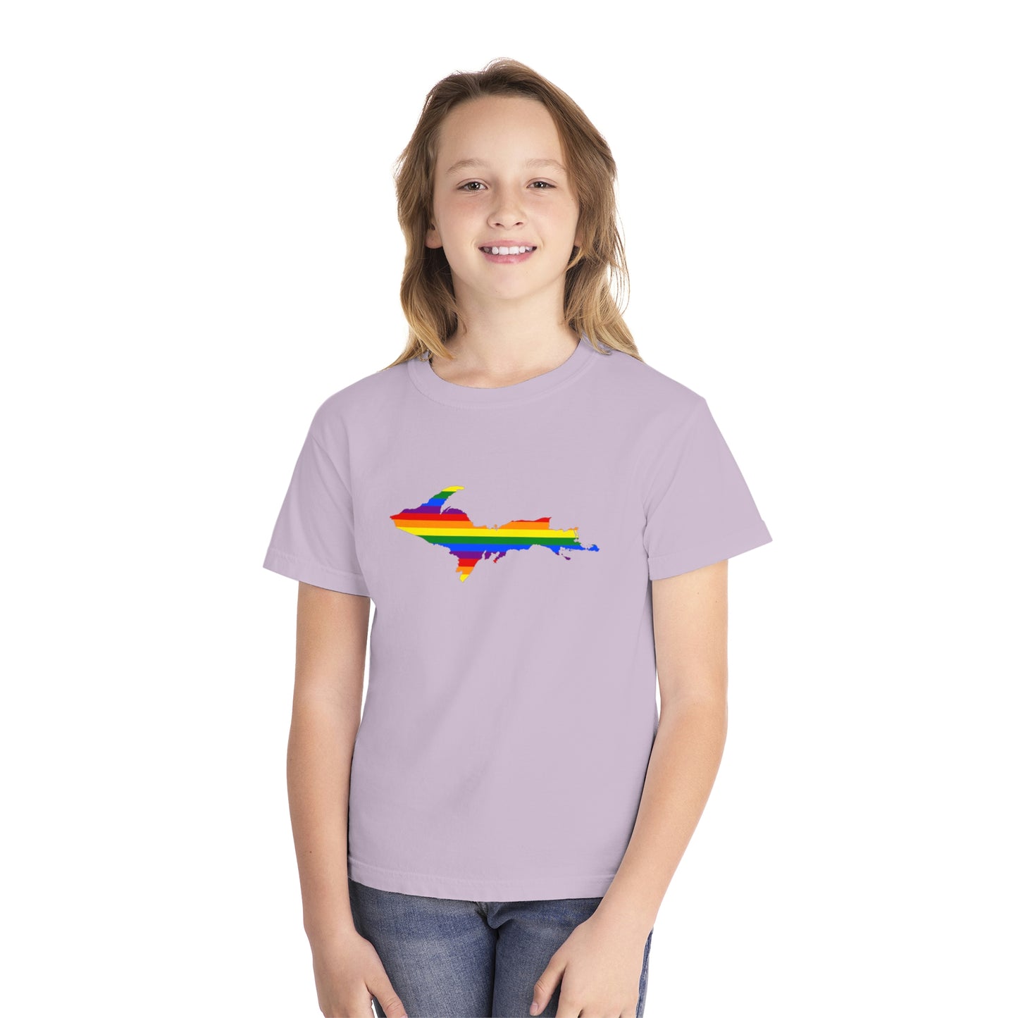 Michigan Upper Peninsula T-Shirt (w/ UP Pride Flag Outline) | Youth Garment-Dyed