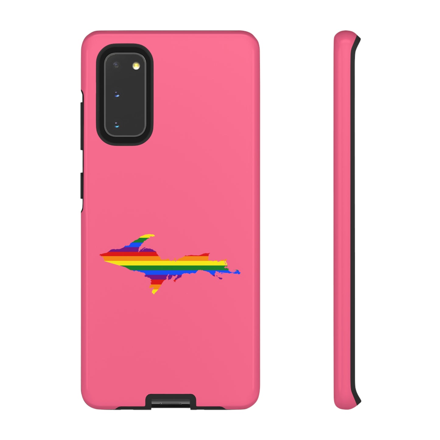 Michigan Upper Peninsula Tough Phone Case (Rhodochrosite Pink w/ UP Pride Flag Outline) | Samsung & Pixel Android